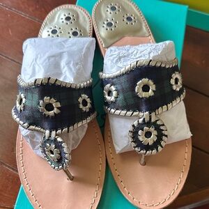 Jack Rogers Navy/Green Plaid with Platinum Sandals